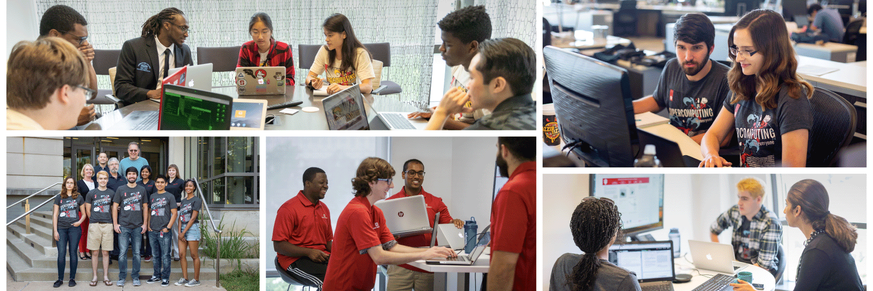 Photo collage of REU students working on computers